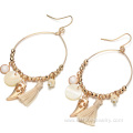 Unique Jewelry Gold Plated Beaded Tassel Hoop Earrings